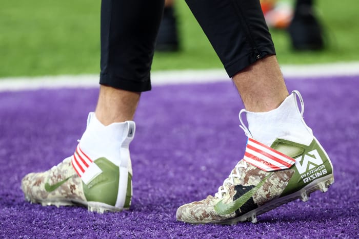 View of camo cleats.
